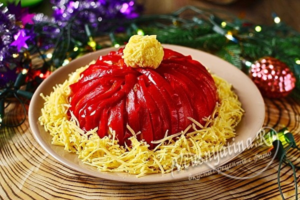 
			Очень вкусный и красивый салат «Шапка Деда Мороза» на Новый год		