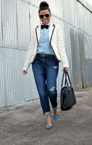 Как носить женский пиджак с джинсами — модные идеи