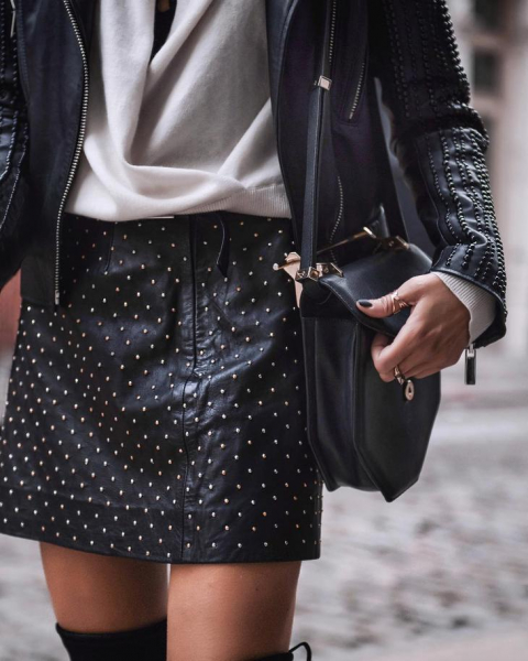 20 модных идей с чем носить изысканную и интригующую черную кожаную юбку